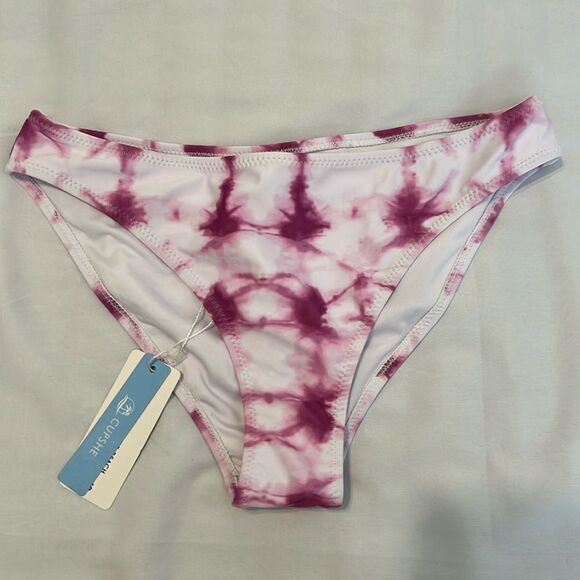 NWT Cupshe size small pink and white tie dye high cut bikini bottoms - Picture 2 of 9